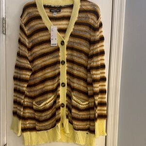 Urban Outfitters Mustard and Chocolate Striped Cardigan distressed